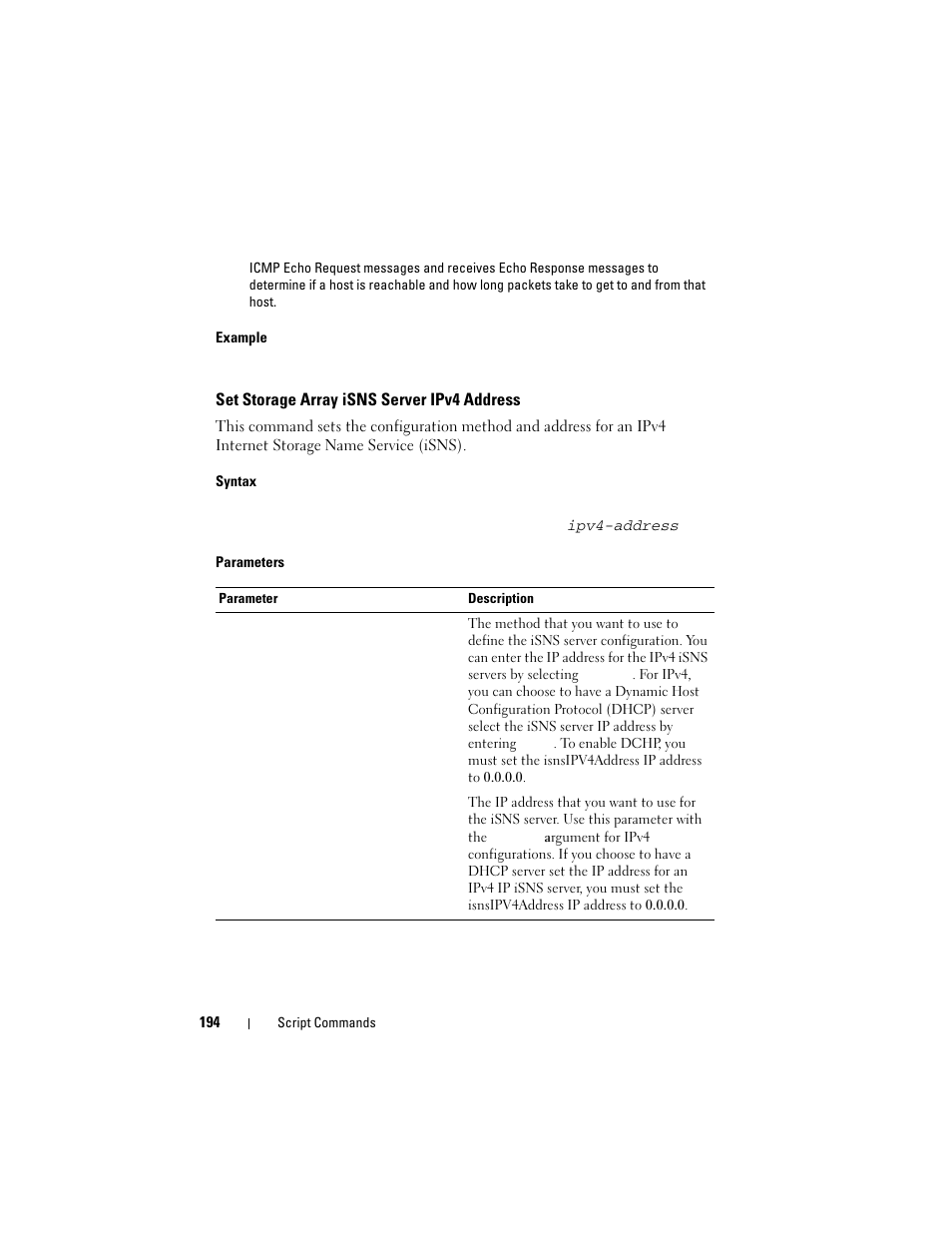 Set storage array isns server ipv4 address | Dell PowerVault MD3000i User Manual | Page 194 / 246