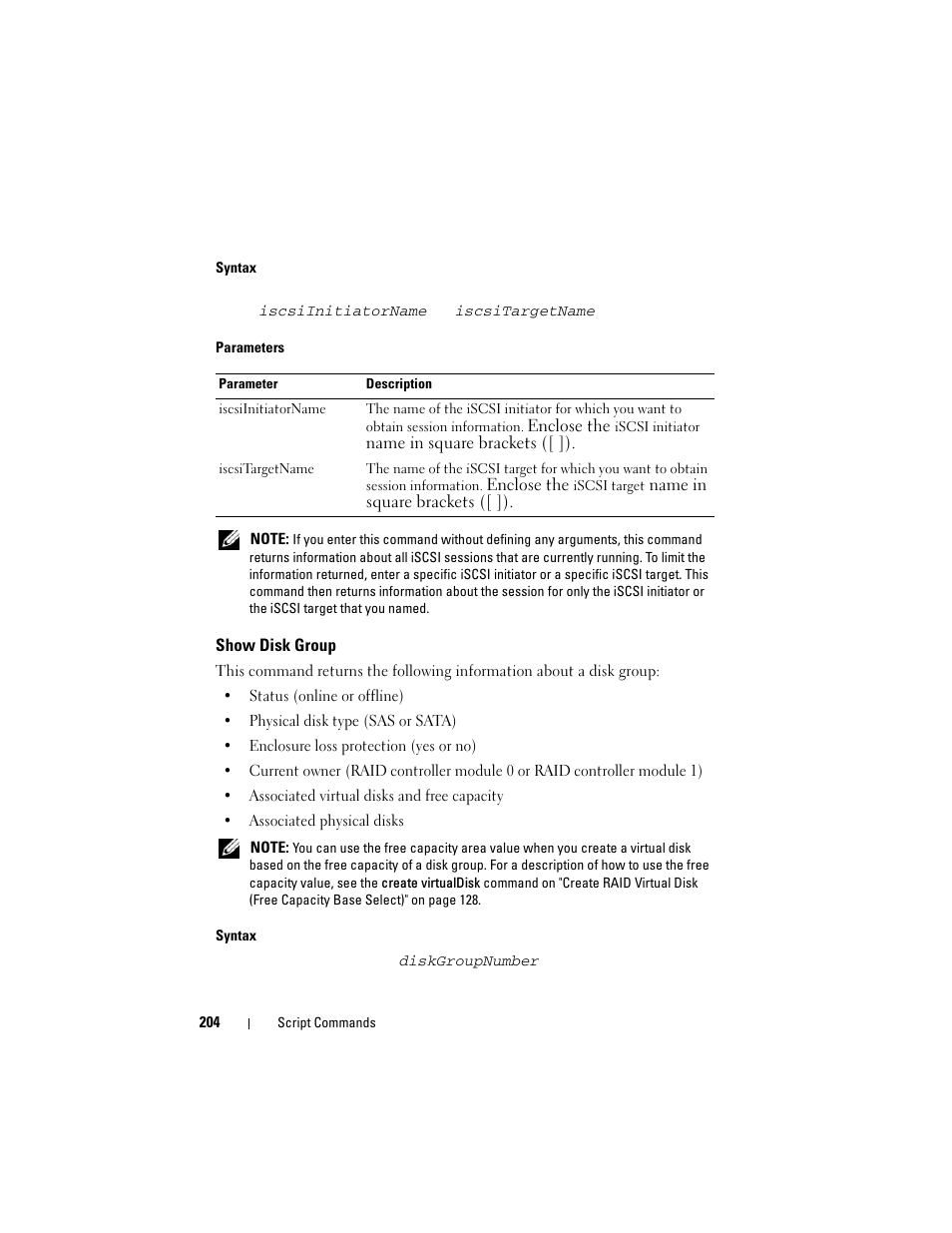 Show disk group | Dell PowerVault MD3000i User Manual | Page 204 / 246