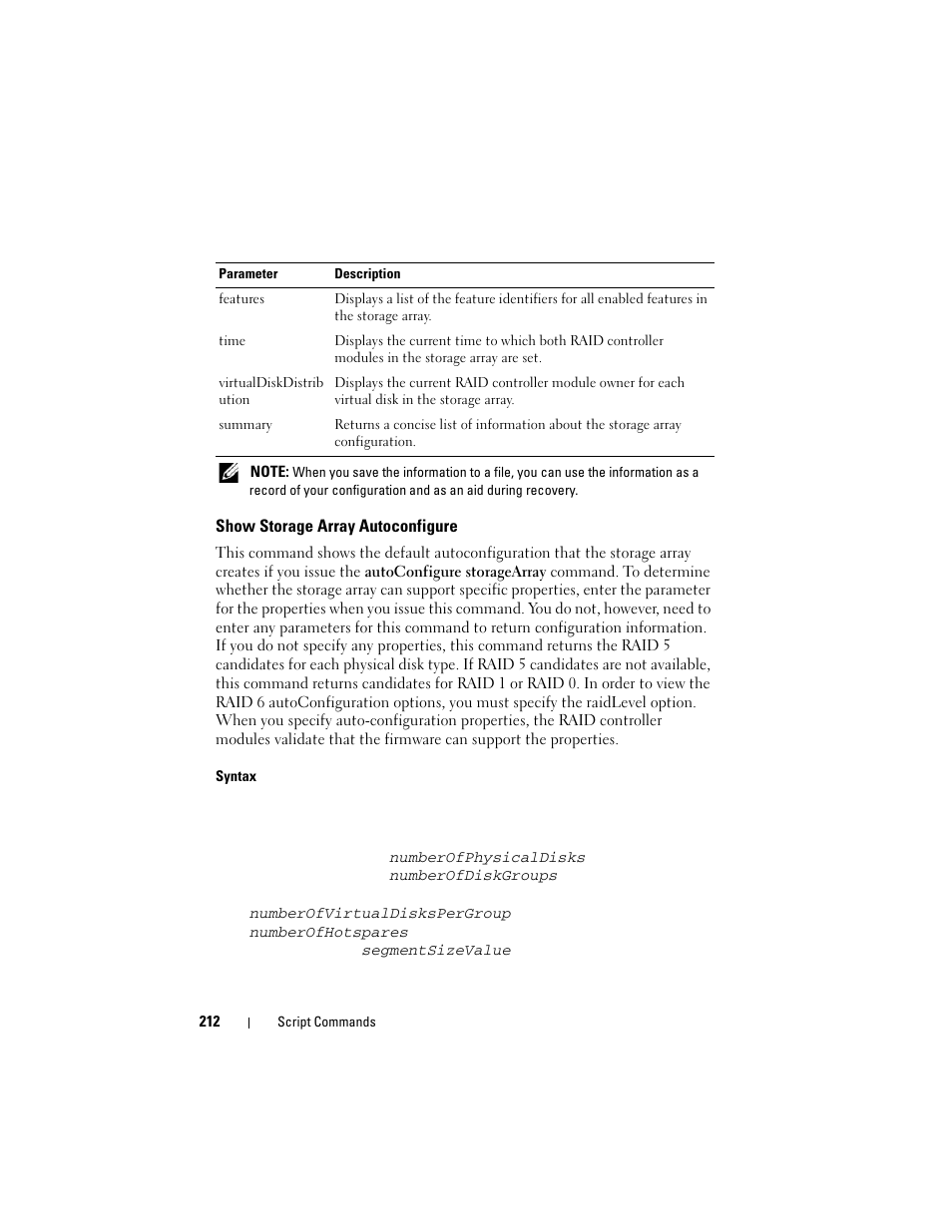 Show storage array autoconfigure | Dell PowerVault MD3000i User Manual | Page 212 / 246