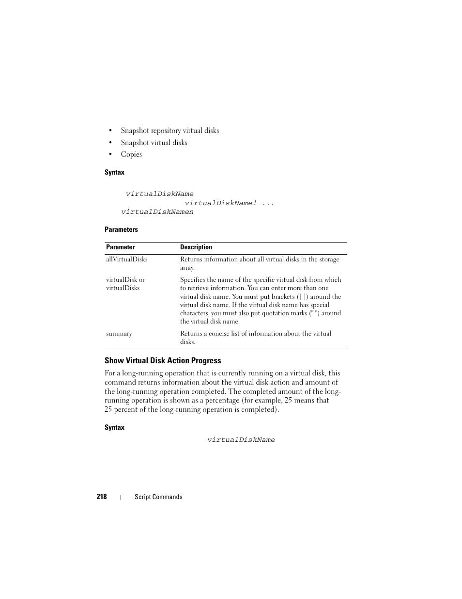 Show virtual disk action progress | Dell PowerVault MD3000i User Manual | Page 218 / 246