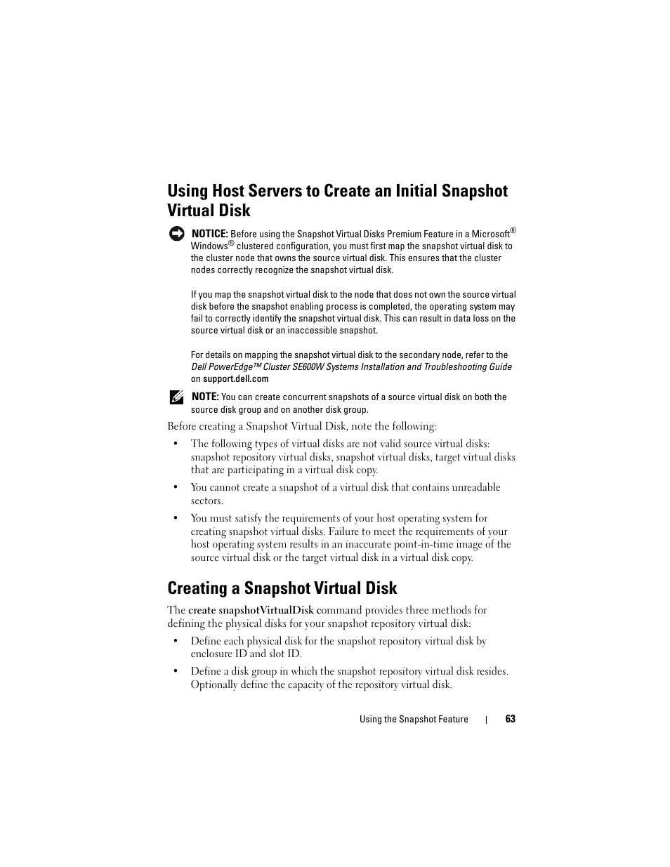 Creating a snapshot virtual disk | Dell PowerVault MD3000i User Manual | Page 63 / 246