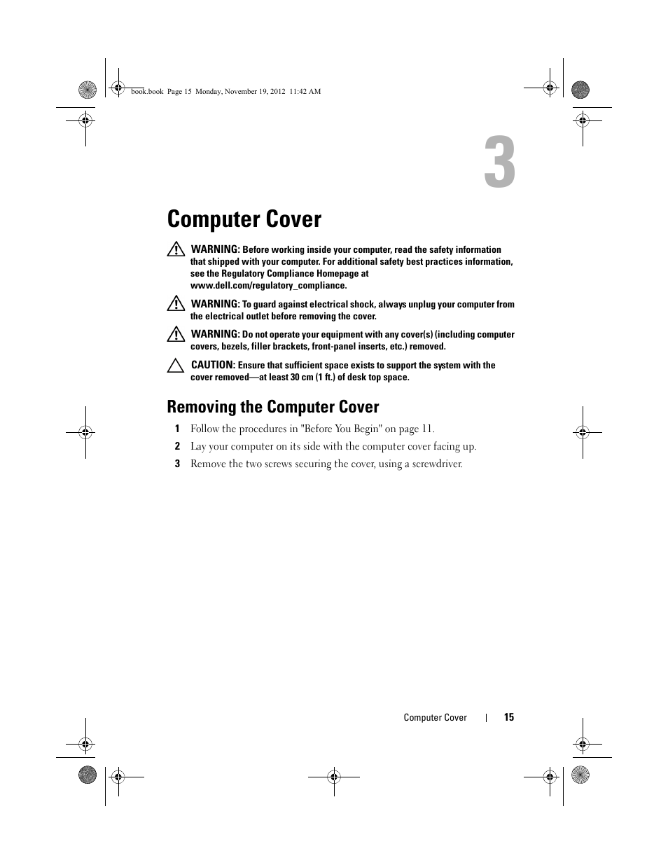 Computer cover, Removing the computer cover | Dell Dimension 2010 User Manual | Page 15 / 78