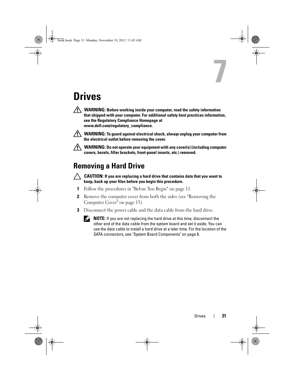 Drives, Removing a hard drive | Dell Dimension 2010 User Manual | Page 31 / 78