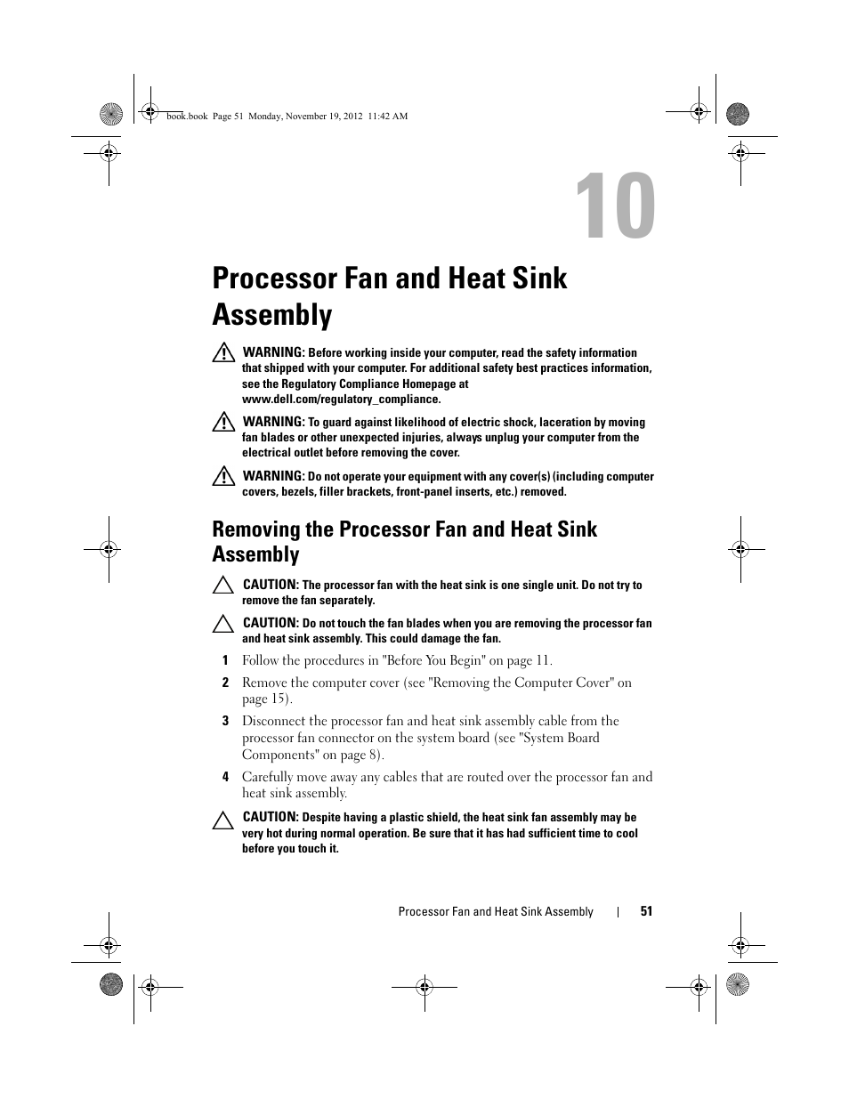 Processor fan and heat sink assembly, Removing the processor fan and heat sink assembly, Processor fan and | Heat sink assembly | Dell Dimension 2010 User Manual | Page 51 / 78