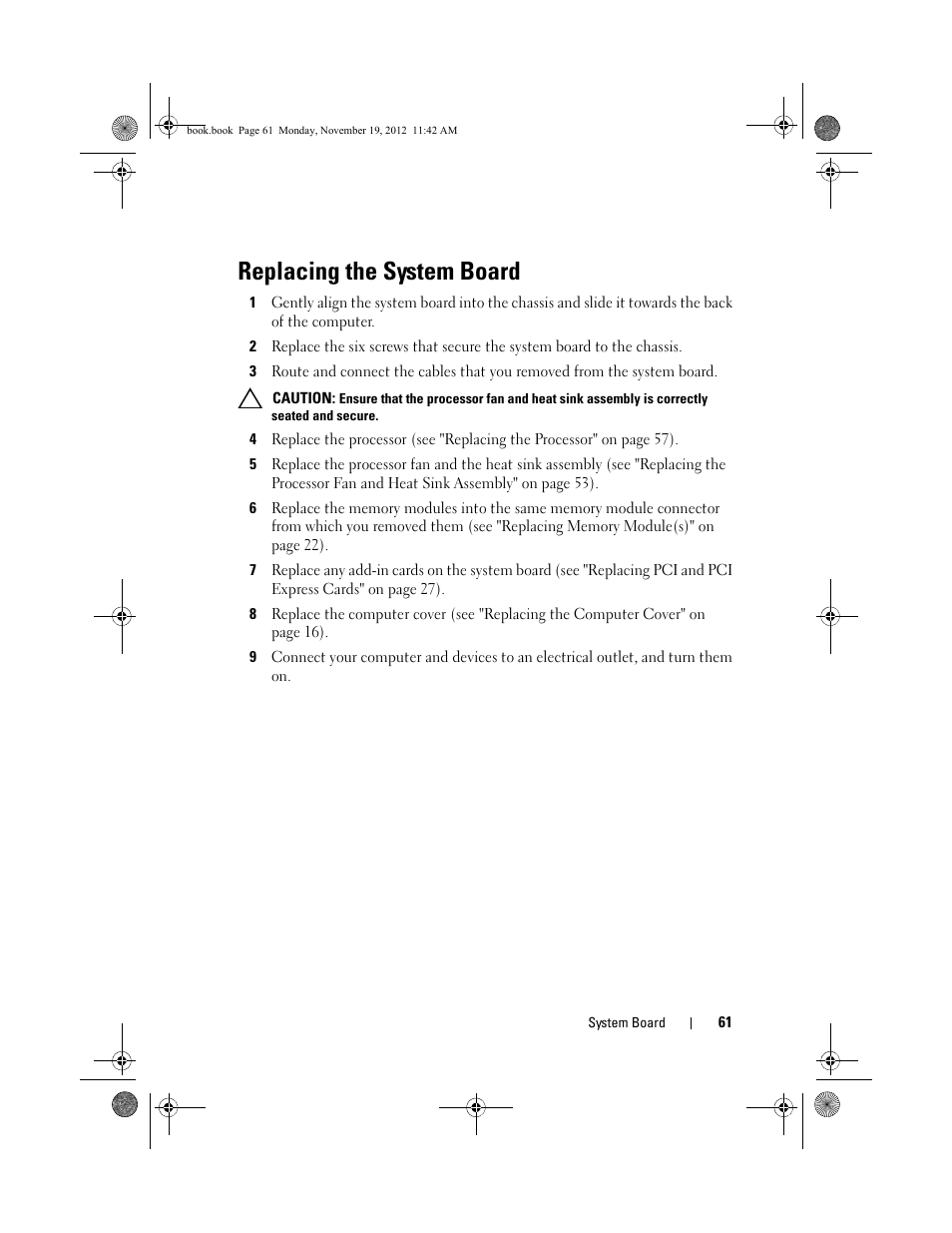 Replacing the system board | Dell Dimension 2010 User Manual | Page 61 / 78