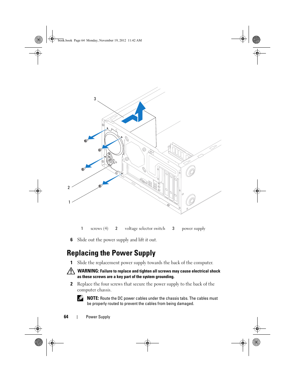 Replacing the power supply | Dell Dimension 2010 User Manual | Page 64 / 78