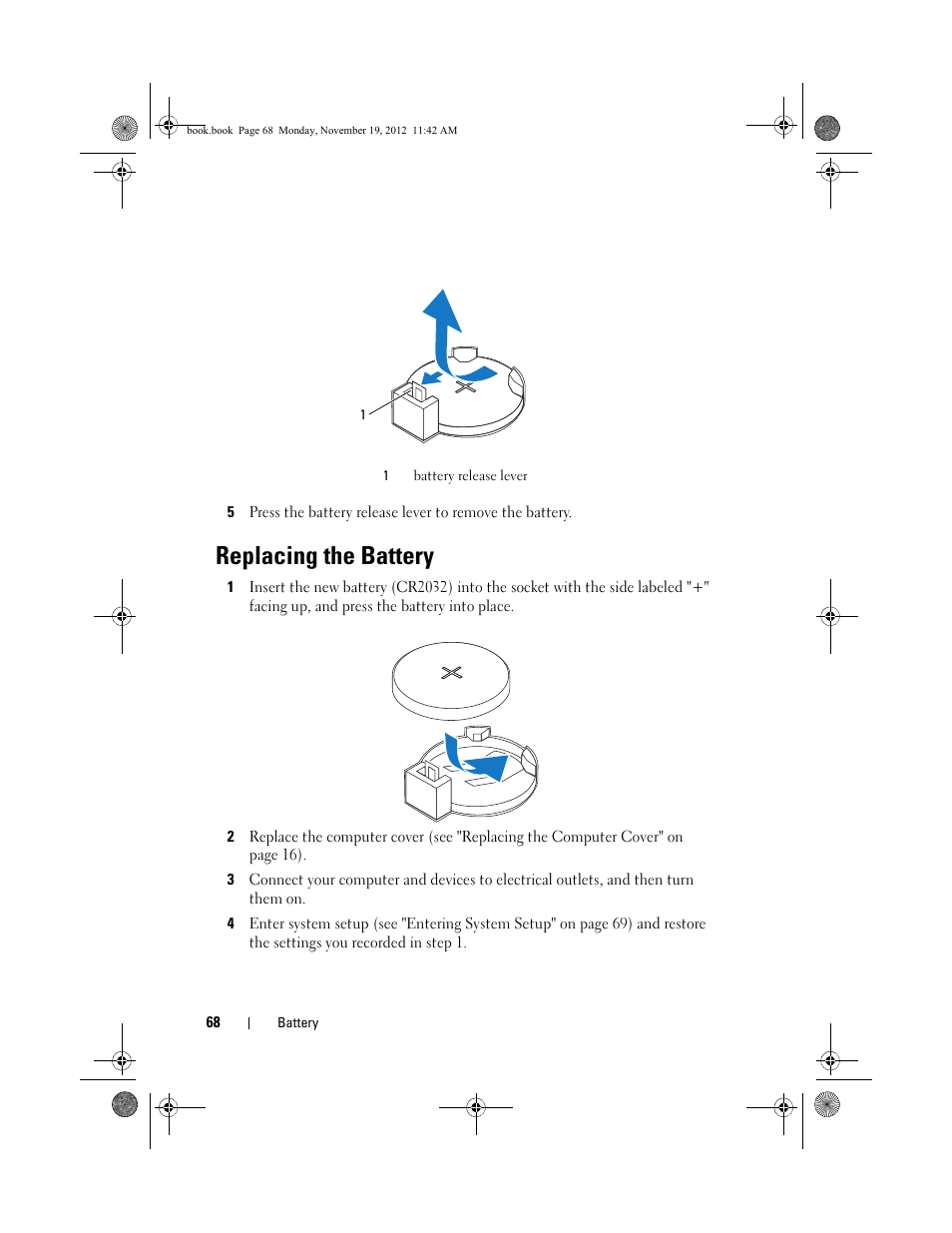 Replacing the battery | Dell Dimension 2010 User Manual | Page 68 / 78