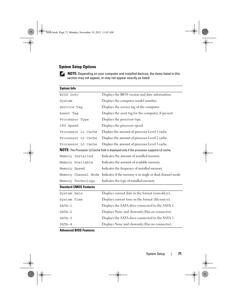 System setup options, Tup (see "system setup options" on | Dell Dimension 2010 User Manual | Page 71 / 78