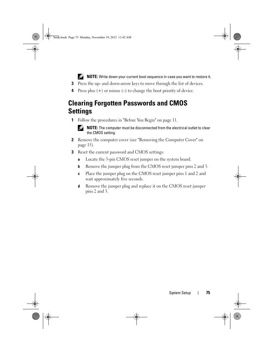 Clearing forgotten passwords and cmos settings | Dell Dimension 2010 User Manual | Page 75 / 78