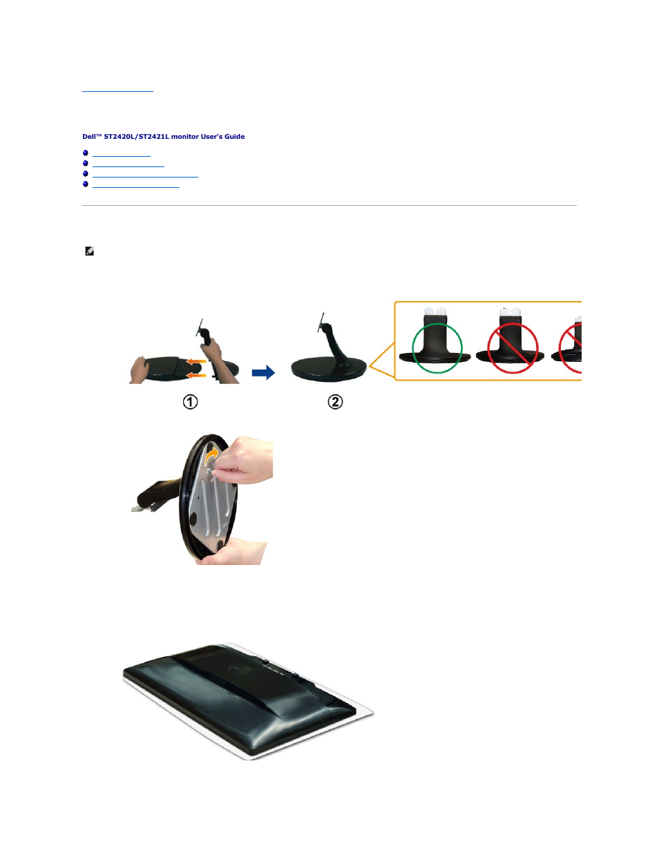 Setting up the monitor, Attaching the base | Dell ST2421L Monitor User Manual | Page 27 / 33