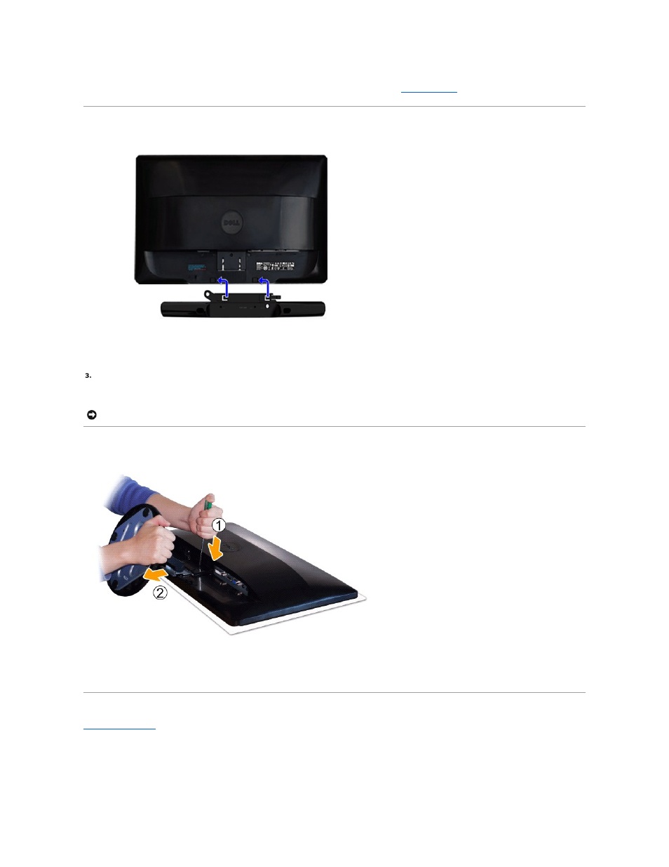 Attaching the soundbar (optional), Removing the monitor stand | Dell ST2421L Monitor User Manual | Page 29 / 33