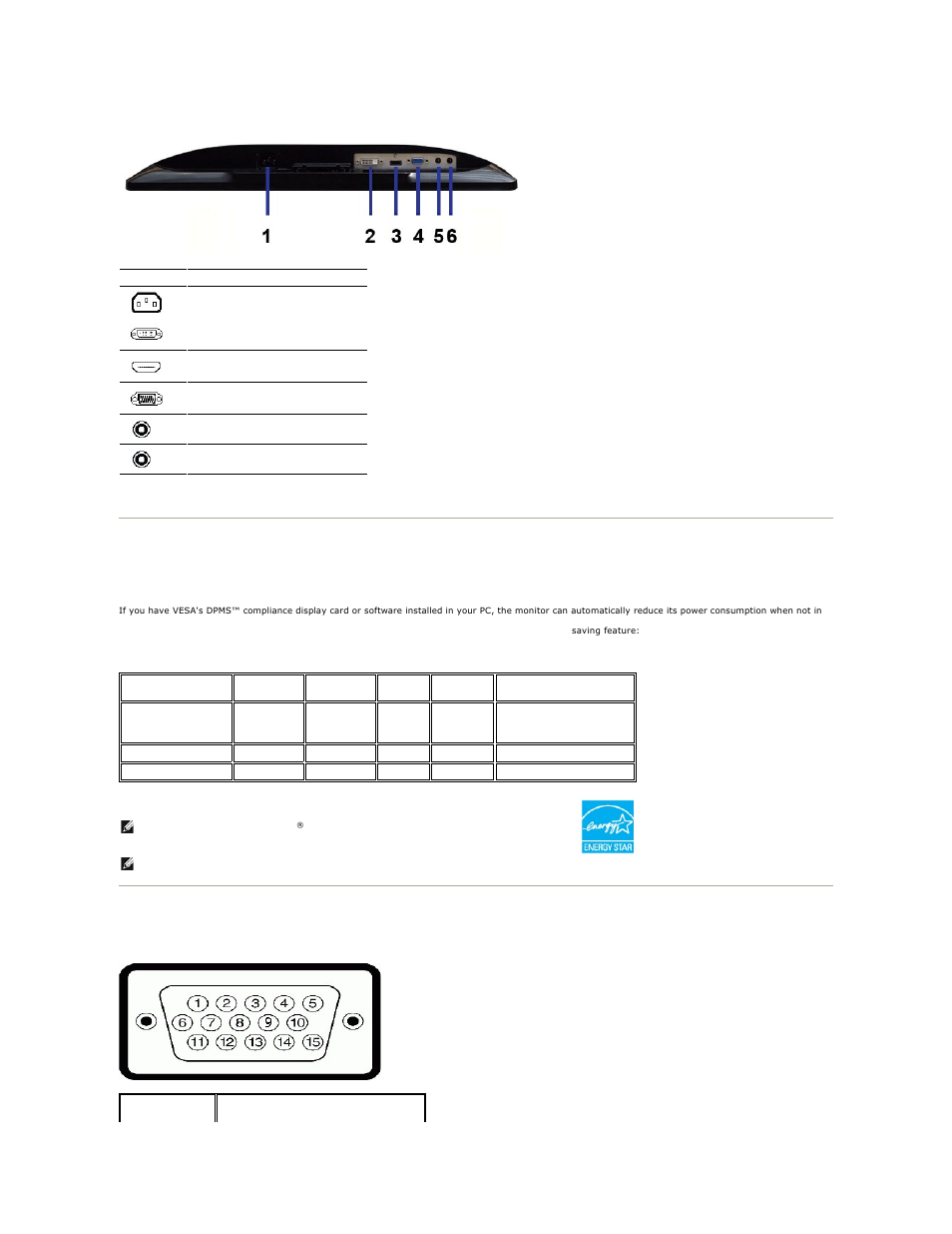 Monitor specifications, Power management modes, Pin assignments | Dell ST2421L Monitor User Manual | Page 5 / 33