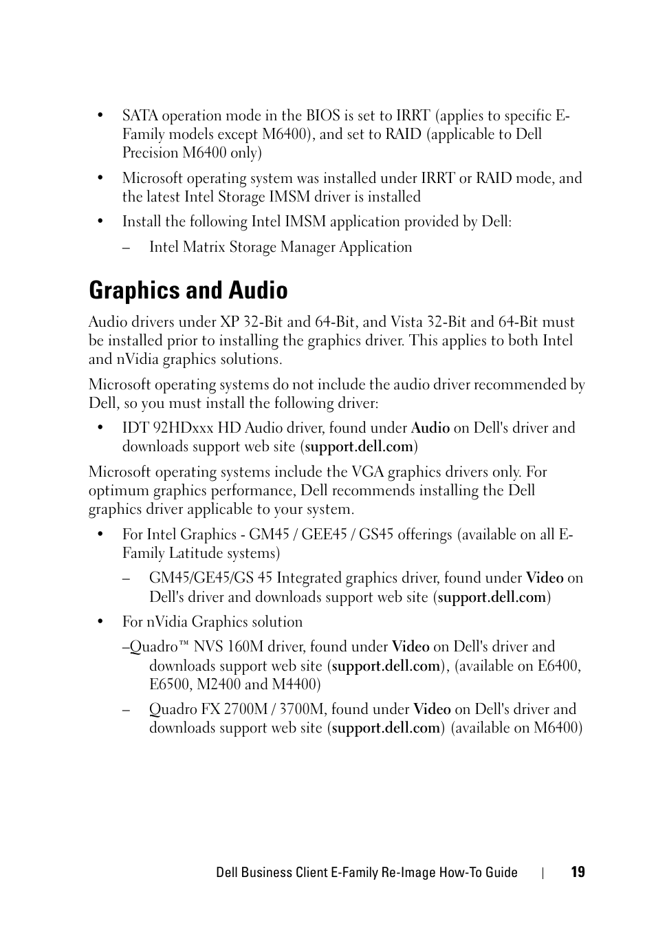 Graphics and audio | Dell Latitude E6400 XFR (Mid 2008) User Manual | Page 19 / 34