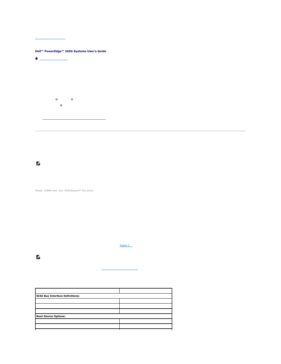 Installing and configuring scsi drivers, The scsi select utility, Starting the scsi select utility | Using scsi select menus, Scsi select default settings | Dell PowerEdge 2650 User Manual | Page 9 / 43