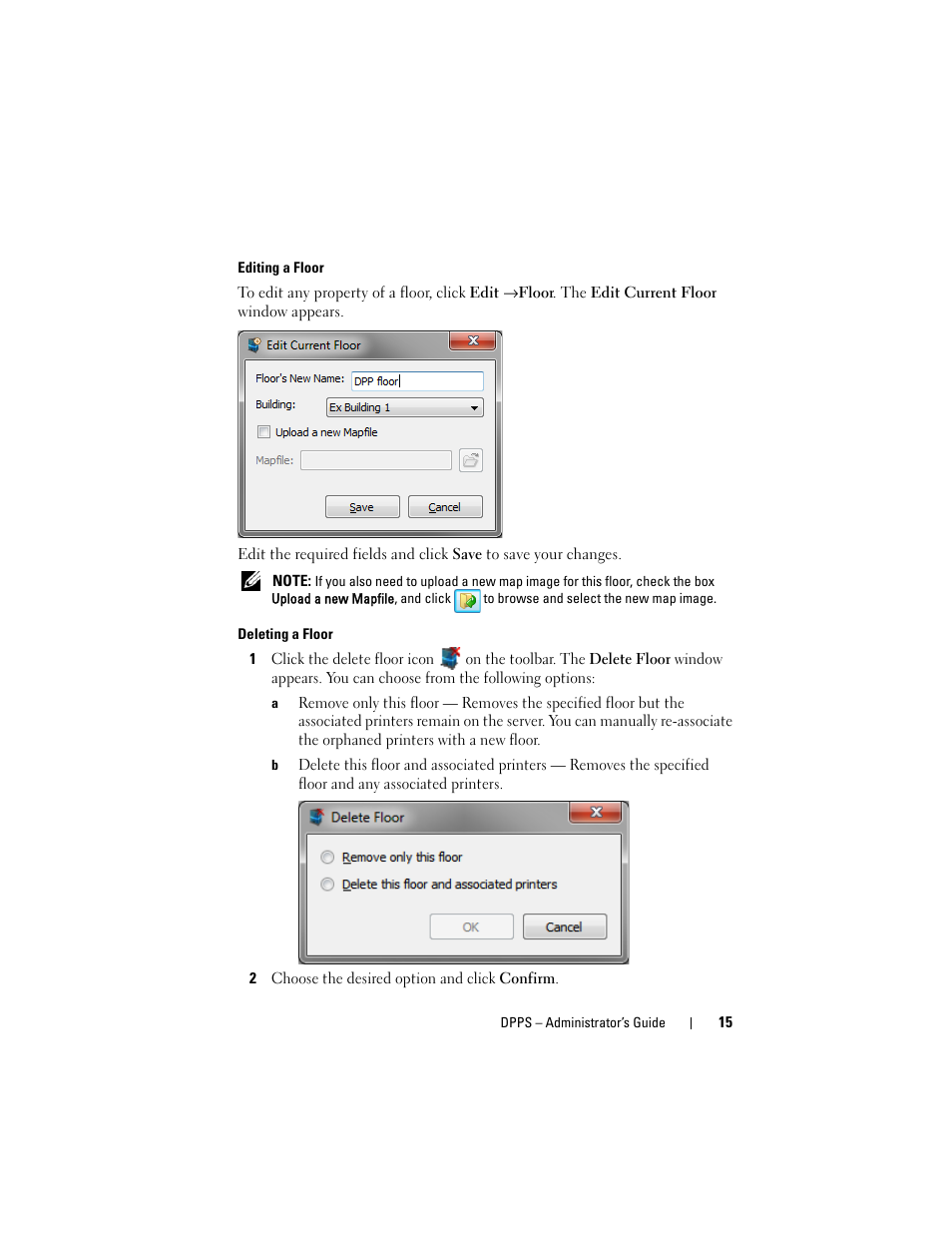 Editing a floor, Deleting a floor | Dell Proximity Printing Solution User Manual | Page 15 / 29