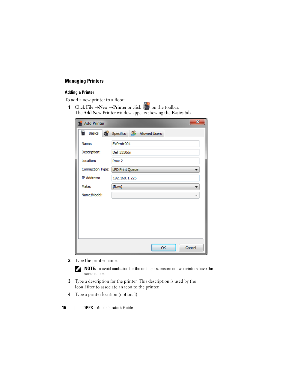 Managing printers, Adding a printer | Dell Proximity Printing Solution User Manual | Page 16 / 29