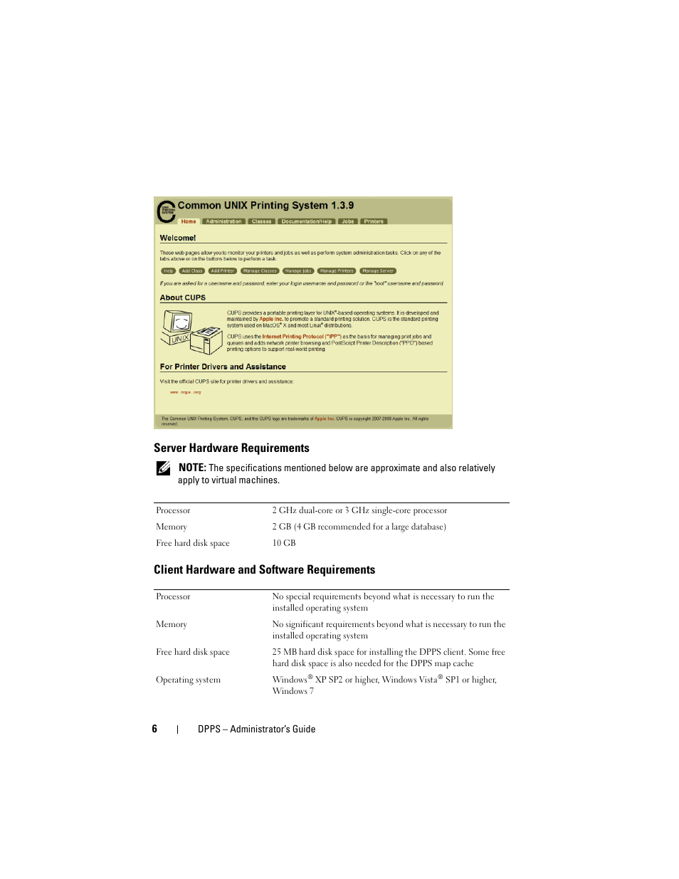 Server hardware requirements, Client hardware and software requirements | Dell Proximity Printing Solution User Manual | Page 6 / 29
