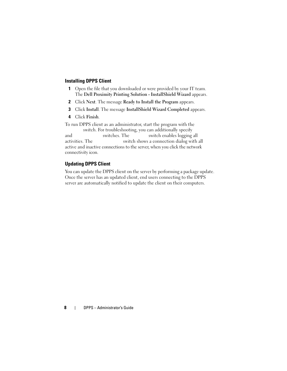 Installing dpps client, Updating dpps client | Dell Proximity Printing Solution User Manual | Page 8 / 29