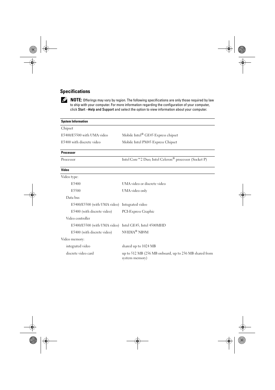 Specifications | Dell Latitude E5400 (Mid 2008) User Manual | Page 6 / 10