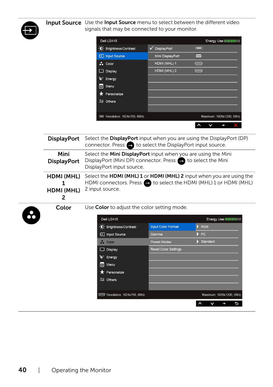 Dell U2415 Monitor User Manual | Page 40 / 65
