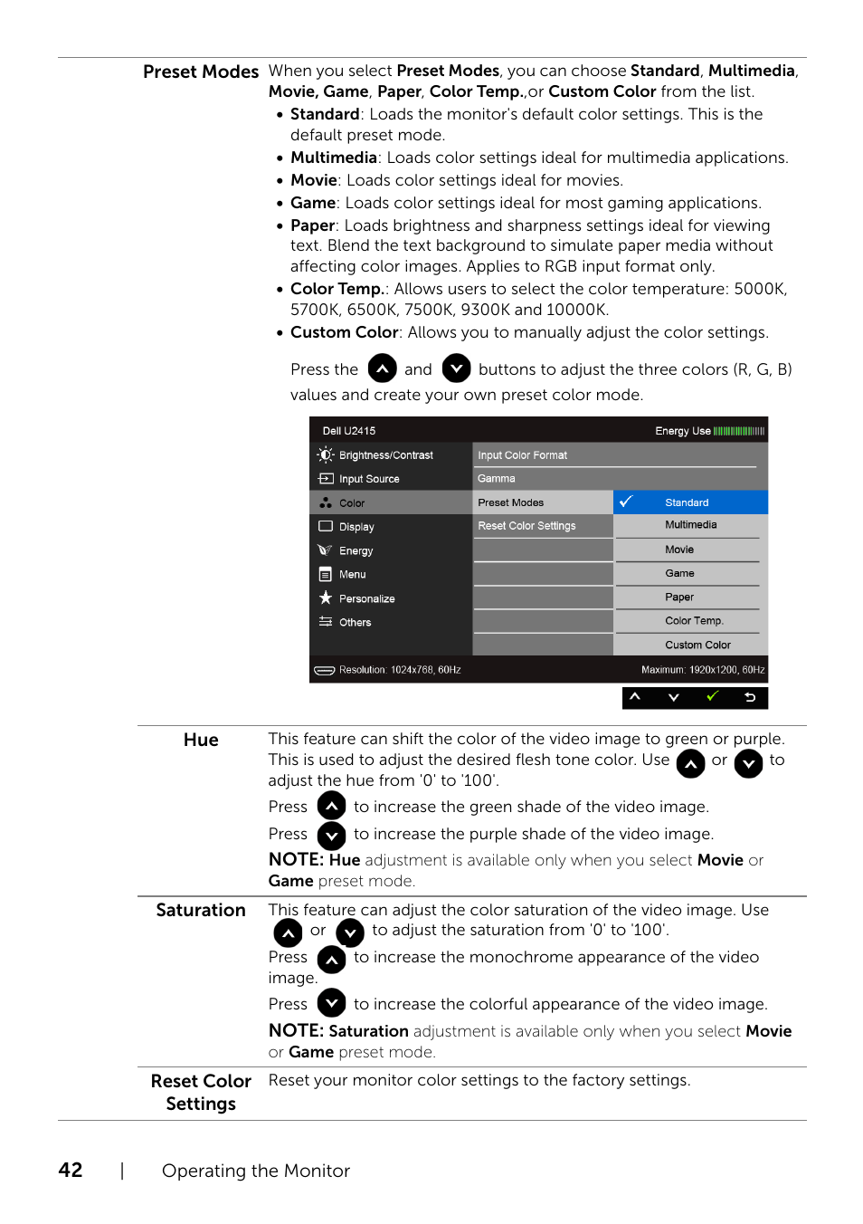 Dell U2415 Monitor User Manual | Page 42 / 65
