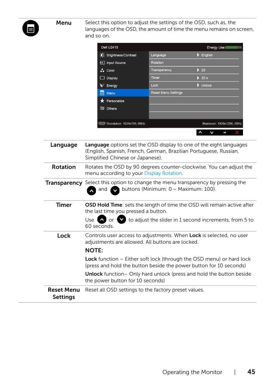 Dell U2415 Monitor User Manual | Page 45 / 65
