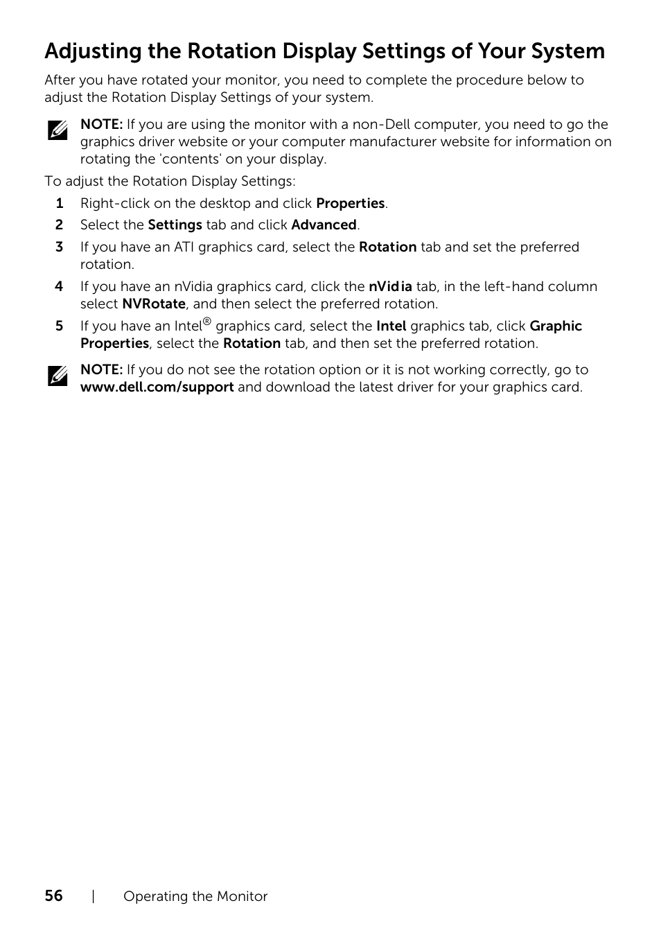 Adjusting the rotation display settings of your, System | Dell U2415 Monitor User Manual | Page 56 / 65