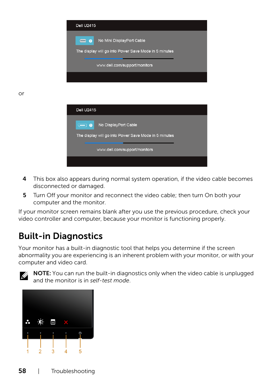 Built-in diagnostics | Dell U2415 Monitor User Manual | Page 58 / 65