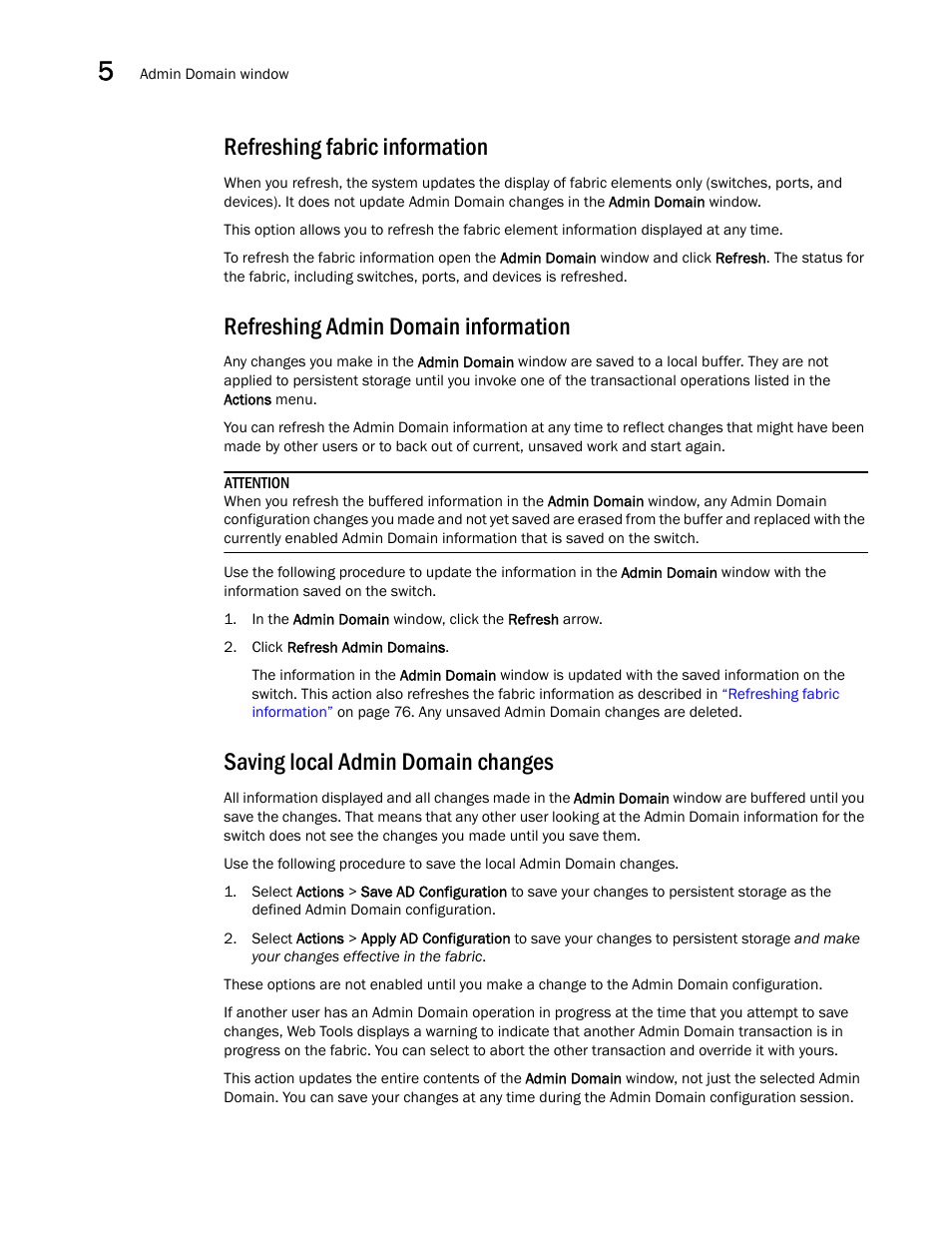 Refreshing fabric information, Refreshing admin domain information, Saving local admin domain changes | Dell POWEREDGE M1000E User Manual | Page 104 / 310