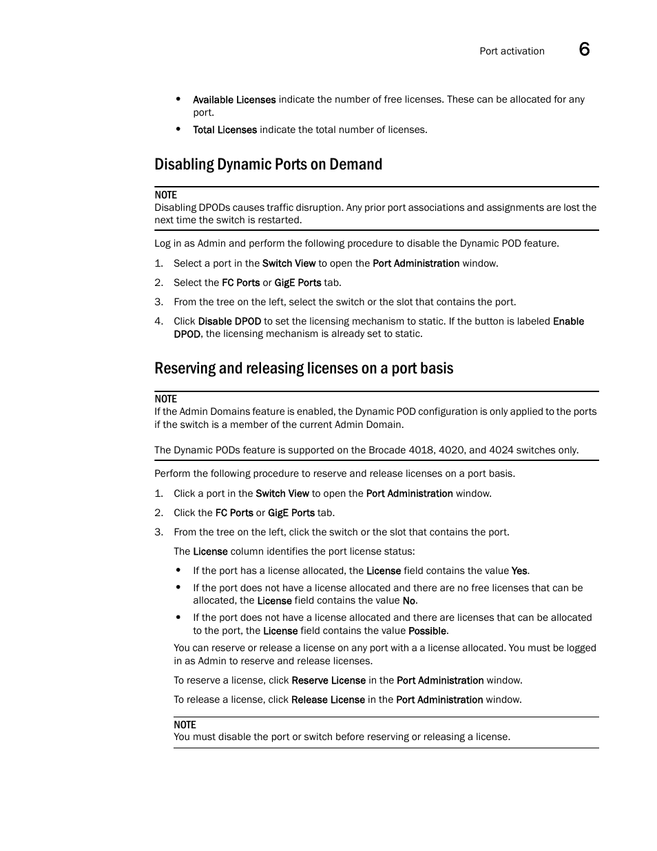 Disabling dynamic ports on demand, Reserving and releasing licenses on a port basis | Dell POWEREDGE M1000E User Manual | Page 123 / 310