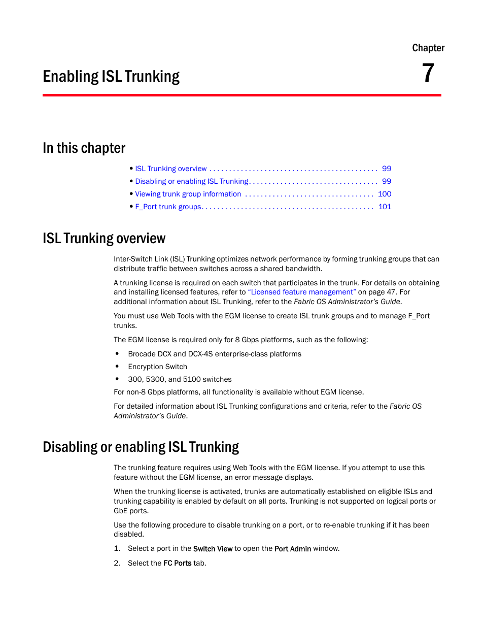 Enabling isl trunking, In this chapter, Isl trunking overview | Disabling or enabling isl trunking, Chapter 7, Chapter 7, “enabling isl trunking | Dell POWEREDGE M1000E User Manual | Page 127 / 310