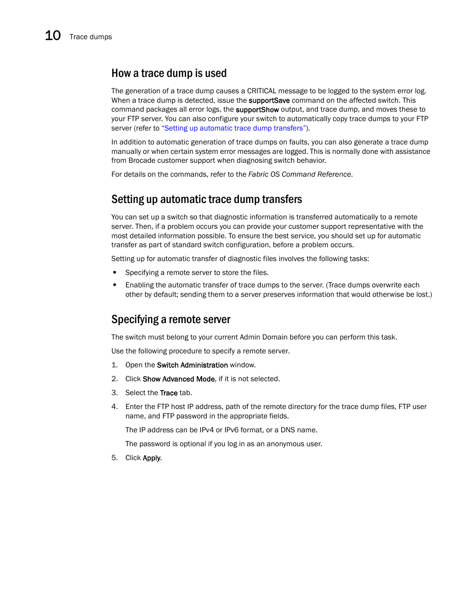 How a trace dump is used, Setting up automatic trace dump transfers, Specifying a remote server | Dell POWEREDGE M1000E User Manual | Page 168 / 310