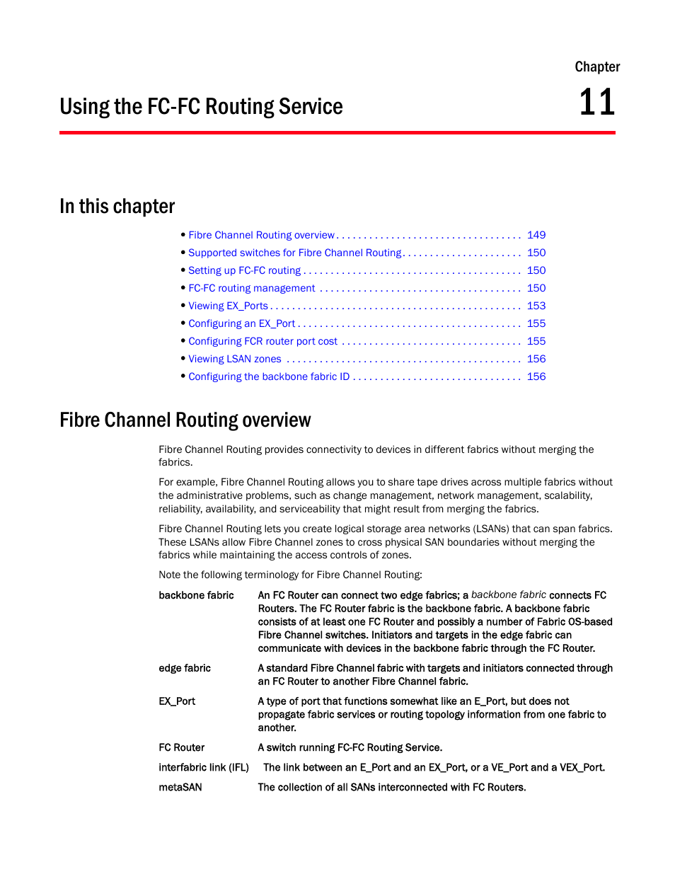 Using the fc-fc routing service, In this chapter, Fibre channel routing overview | Chapter 11, Chapter 11, “using the fc-fc routing service | Dell POWEREDGE M1000E User Manual | Page 177 / 310