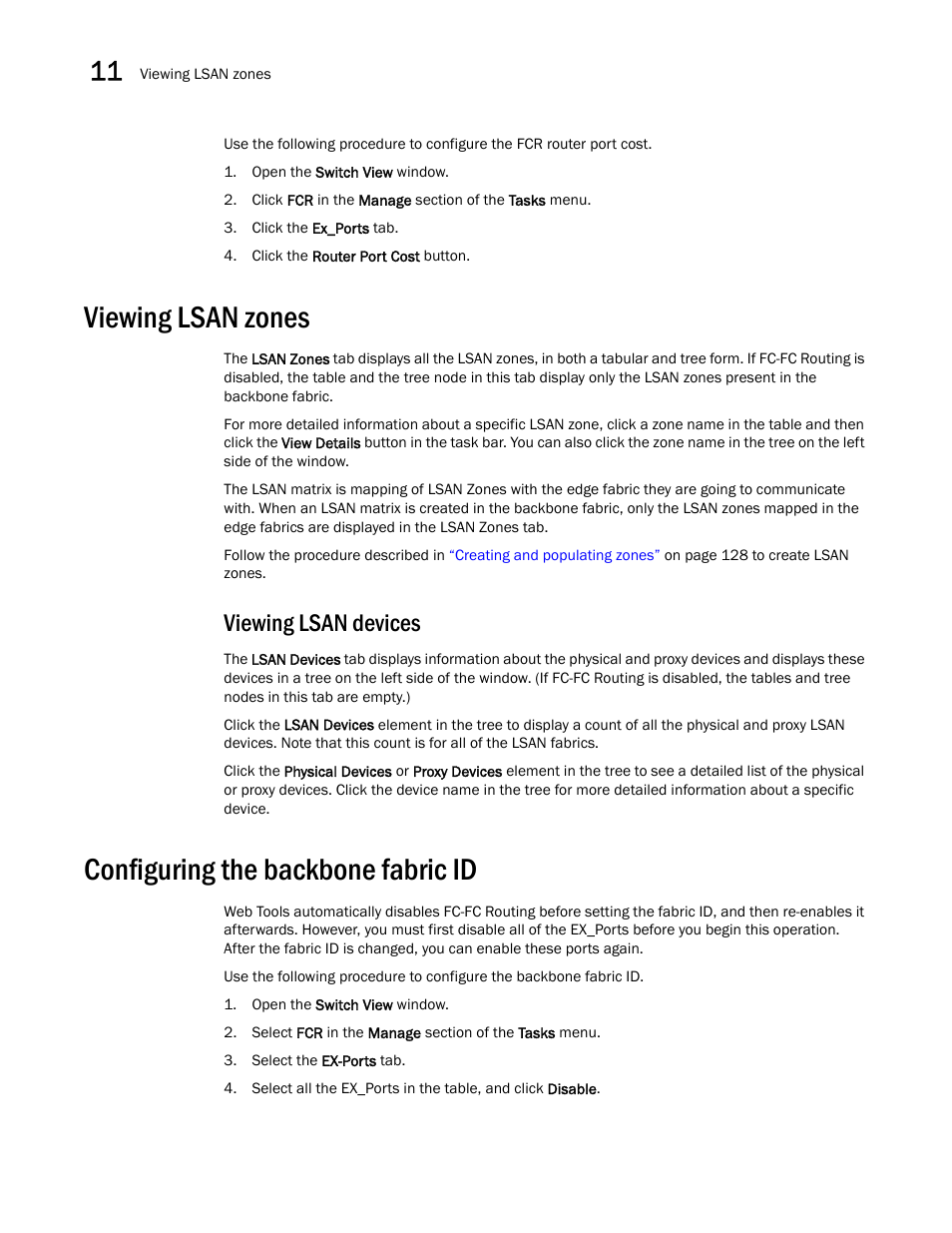 Viewing lsan zones, Viewing lsan devices, Configuring the backbone fabric id | Dell POWEREDGE M1000E User Manual | Page 184 / 310