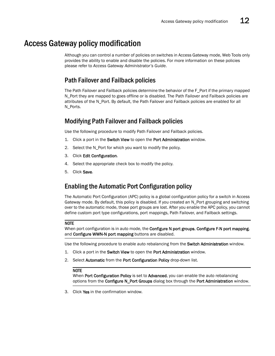 Access gateway policy modification, Path failover and failback policies, Modifying path failover and failback policies | Enabling the automatic port configuration policy | Dell POWEREDGE M1000E User Manual | Page 195 / 310