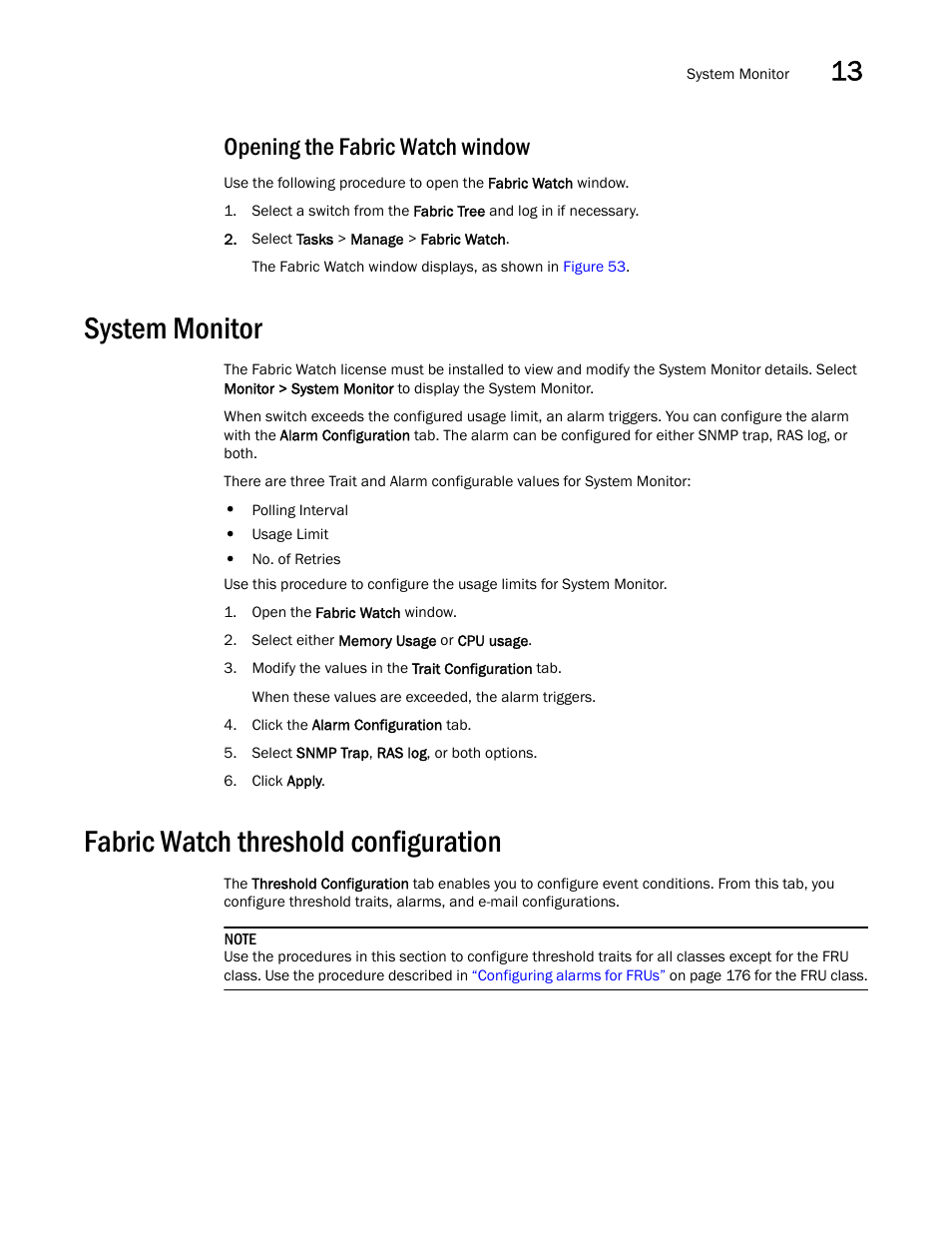Opening the fabric watch window, System monitor, Fabric watch threshold configuration | Dell POWEREDGE M1000E User Manual | Page 201 / 310