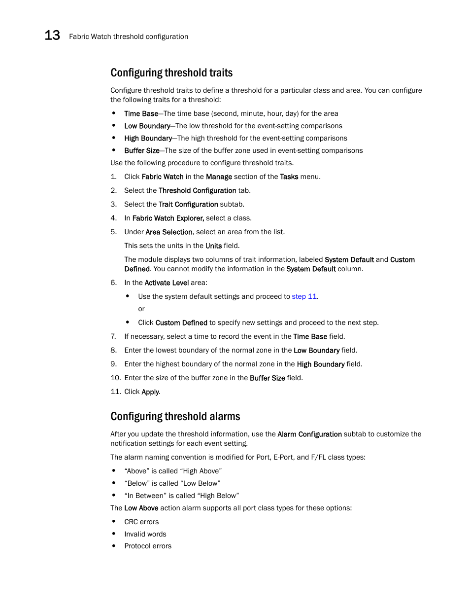 Configuring threshold traits, Configuring threshold alarms | Dell POWEREDGE M1000E User Manual | Page 202 / 310