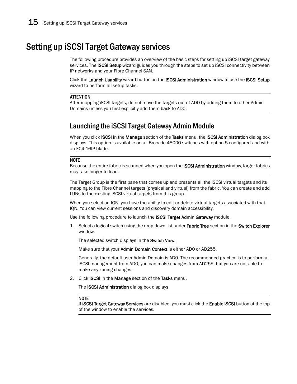 Setting up iscsi target gateway services, Launching the iscsi target gateway admin module | Dell POWEREDGE M1000E User Manual | Page 216 / 310