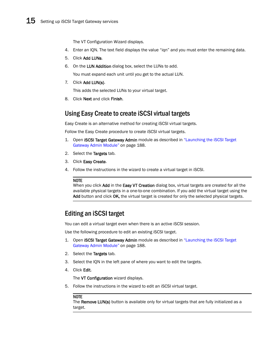 Using easy create to create iscsi virtual targets, Editing an iscsi target | Dell POWEREDGE M1000E User Manual | Page 220 / 310