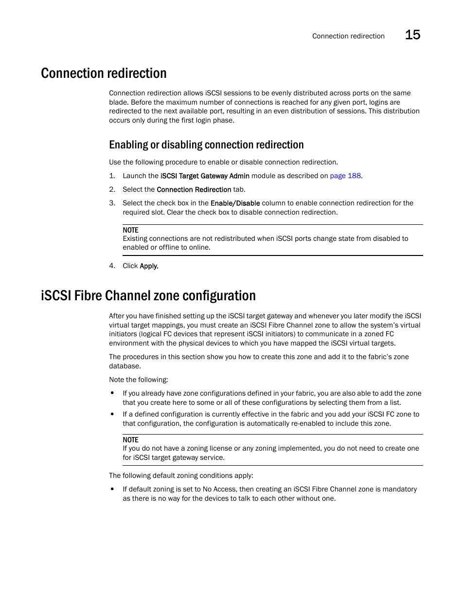 Connection redirection, Enabling or disabling connection redirection, Iscsi fibre channel zone configuration | Dell POWEREDGE M1000E User Manual | Page 225 / 310