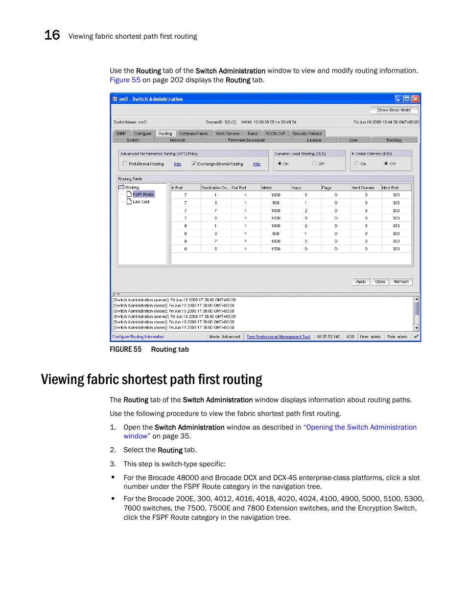 Viewing fabric shortest path first routing, Figure 55, Routing tab | Dell POWEREDGE M1000E User Manual | Page 230 / 310