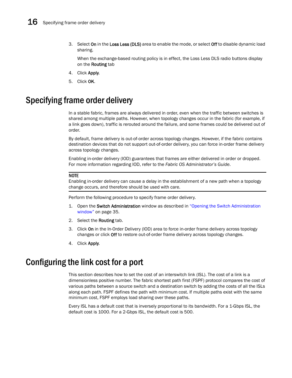 Specifying frame order delivery, Configuring the link cost for a port | Dell POWEREDGE M1000E User Manual | Page 232 / 310