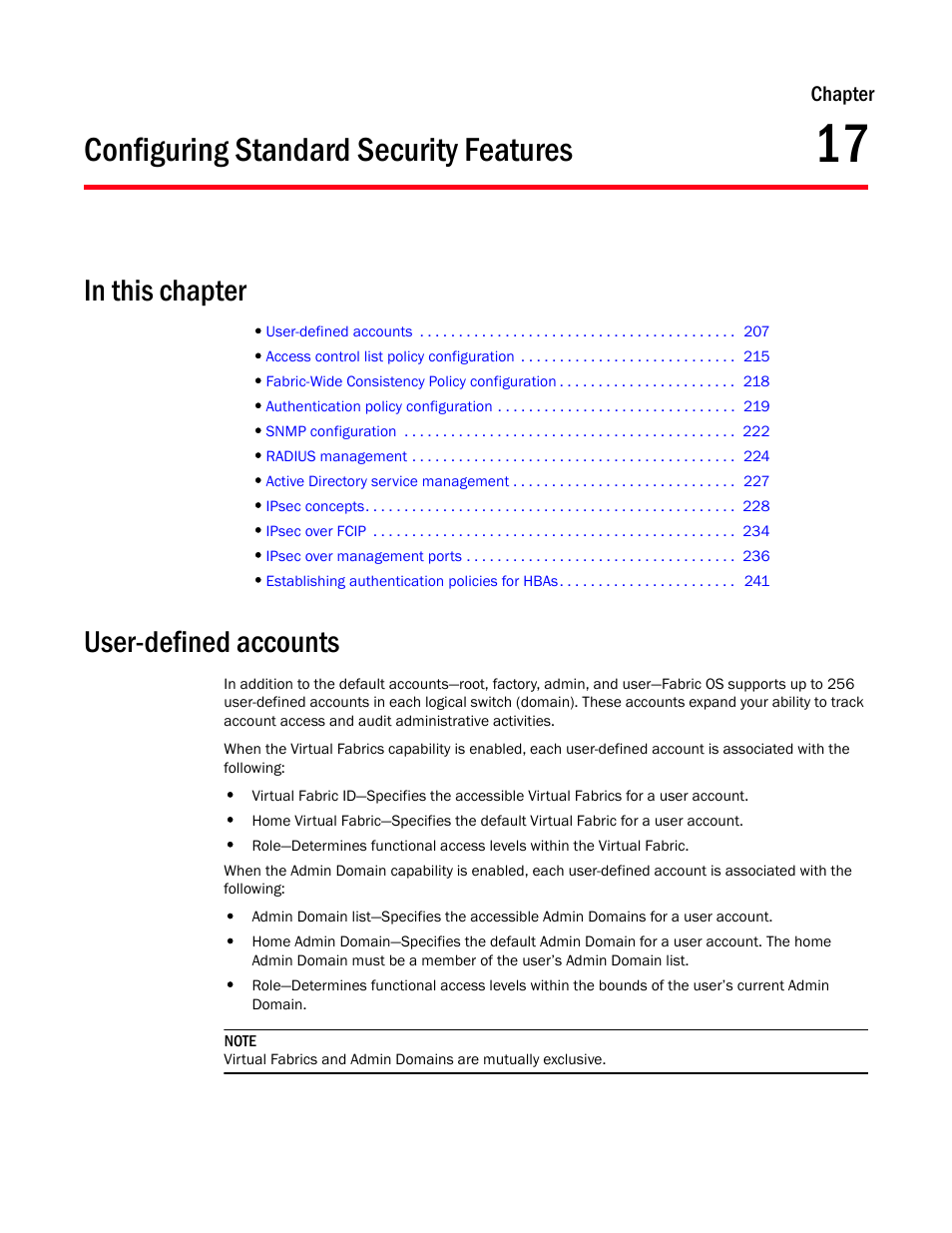 Configuring standard security features, In this chapter, User-defined accounts | Chapter 17 | Dell POWEREDGE M1000E User Manual | Page 235 / 310