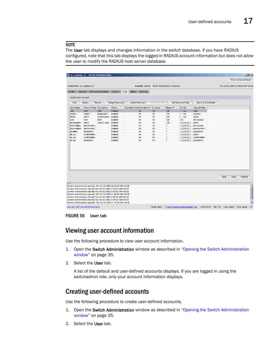 Viewing user account information, Creating user-defined accounts, Figure 56 | User | Dell POWEREDGE M1000E User Manual | Page 237 / 310