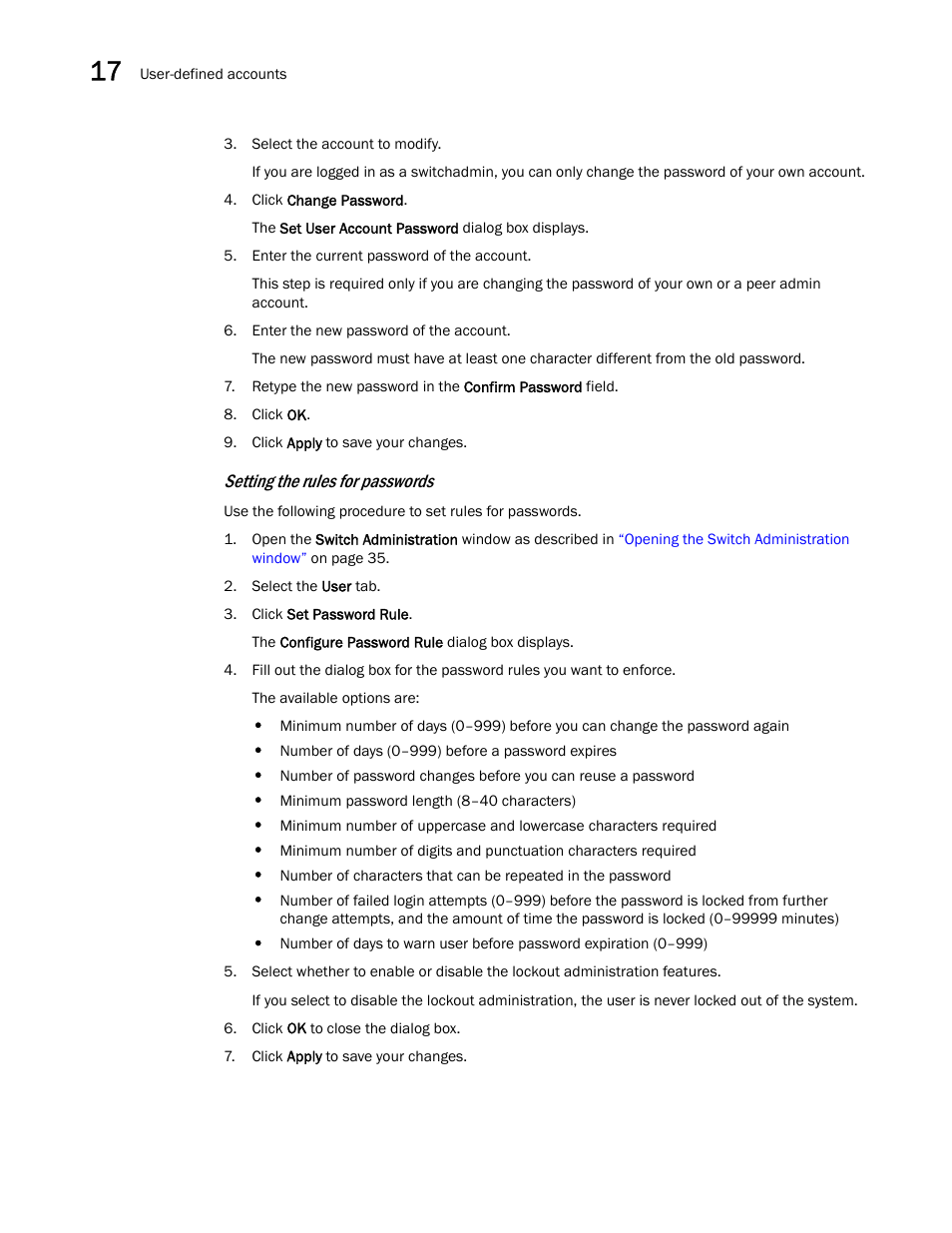 Edure, Setting the rules for passwords, Setting the | Rules for passwords | Dell POWEREDGE M1000E User Manual | Page 242 / 310