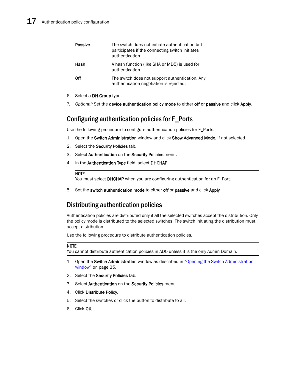 Configuring authentication policies for f_ports, Distributing authentication policies | Dell POWEREDGE M1000E User Manual | Page 248 / 310