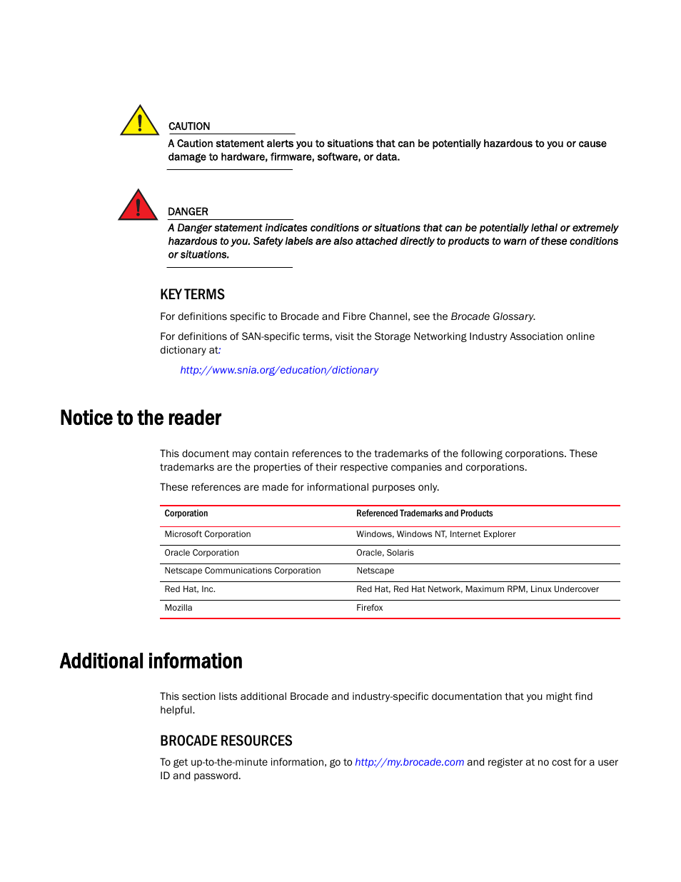 Key terms, Notice to the reader, Additional information | Brocade resources | Dell POWEREDGE M1000E User Manual | Page 25 / 310