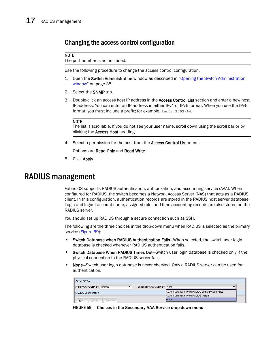 Changing the access control configuration, Radius management, Figure 59 | Choices | Dell POWEREDGE M1000E User Manual | Page 252 / 310