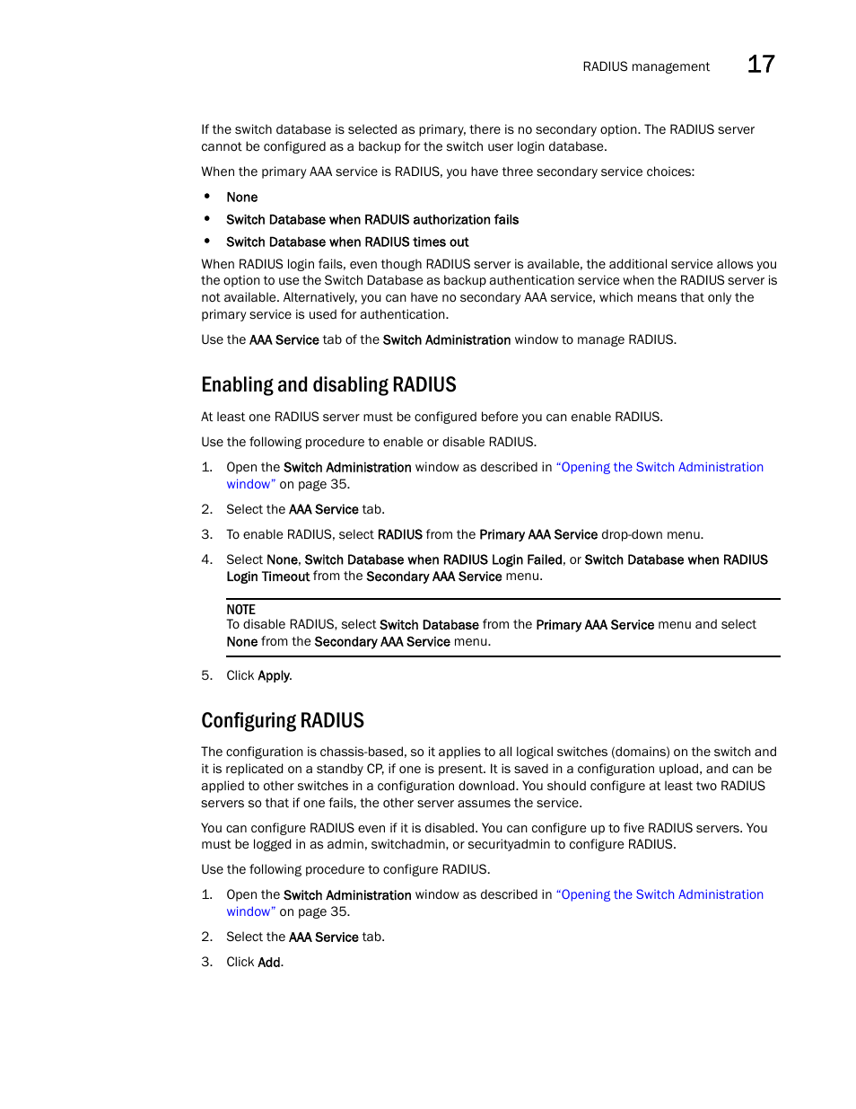 Enabling and disabling radius, Configuring radius | Dell POWEREDGE M1000E User Manual | Page 253 / 310