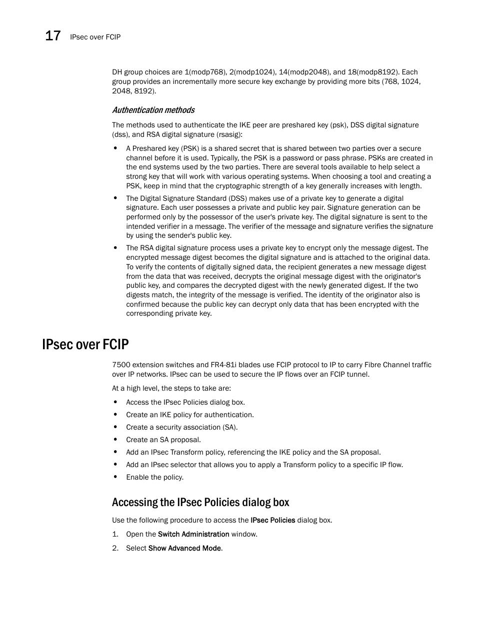 Ipsec over fcip, Accessing the ipsec policies dialog box | Dell POWEREDGE M1000E User Manual | Page 262 / 310